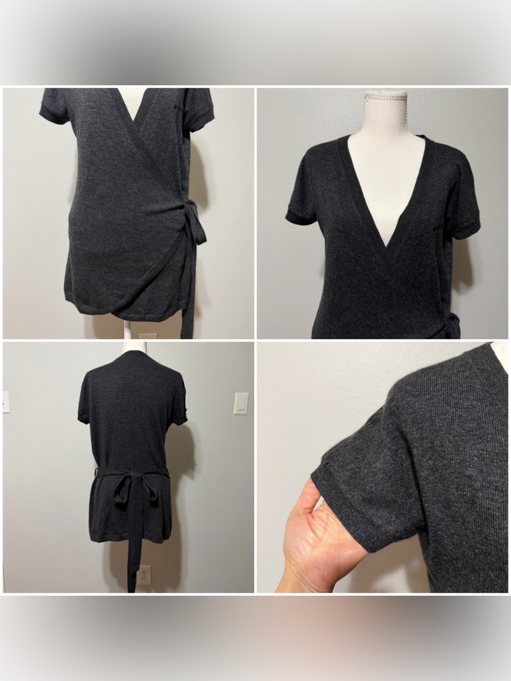 BCBGMaxAzria Charcoal Black Short-Sleeve Wrap Tunic with Side Tie - Picture 5 of 12